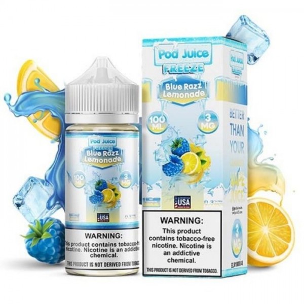 Blue Razz Lemonade Freeze Tobacco Free Nicotine Vape Juice by Pod Juice