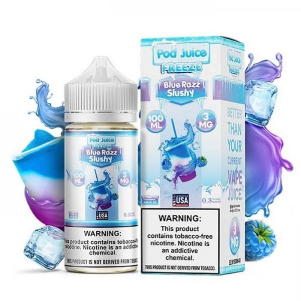 Blue Razz Slushy Freeze Tobacco Free Nicotine Vape Juice by Pod Juice