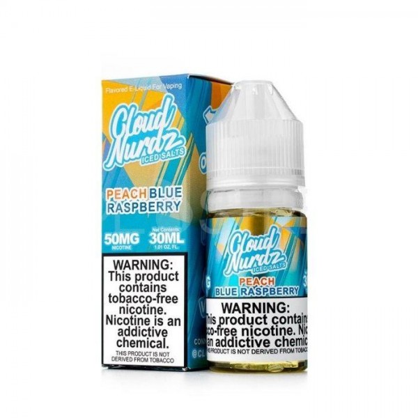 Peach Blue Raspberry Iced Tobacco Free Nicotine Salt Juice by Cloud Nurdz