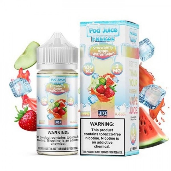 Strawberry Apple Watermelon Freeze Tobacco Free Nicotine Vape Juice by Pod Juice